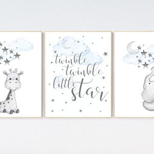 boy nursery decor elephant, nursery decor boy, blue nursery art, giraffe print nursery, elephant decor, twinkle twinkle little star