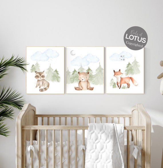 Nursery decor woodland, Woodland Nursery Wall Art, Woodland Print Set, animal prints, Woodland Animal Prints, gender neutral nursery
