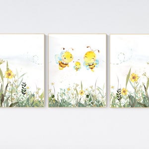 nursery decor neutral, gender neutral nursery decor, bee nursery decor, bee nursery prints, nursery wall art prints, yellow nursery art