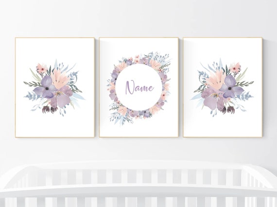 Purple flower nursery decor, Nursery decor girl, purple blush, nursery decor girl flower, lilac and blush, lilac nursery, girls room decor