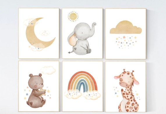 Neutral nursery decor, rainbow nursery, animal nursery, animal prints, gender neutral nursery, neutral colors, rainbow print, sunshine