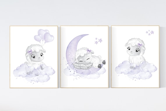 Nursery decor girl purple, Sheep nursery decor, purple nursery, Nursery decor girl, nursery wall art sheep, lavender nursery, girl nursery
