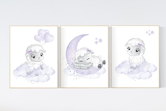 Nursery decor girl purple, Sheep nursery decor, purple nursery, Nursery decor girl, nursery wall art sheep, lavender nursery, girl nursery