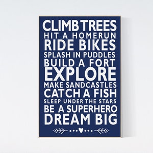 Boy Rules Navy Nursery Art Print: Playroom Decor