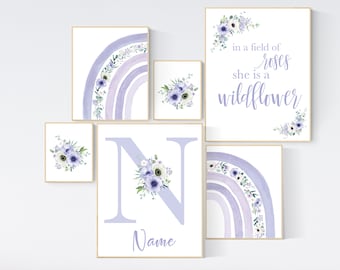 Boho Rainbow Set of 3 Nursery Art Prints, Girl Room Purple Nursery Wall ...