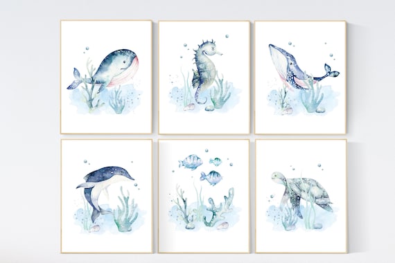 Nursery decor under the sea, ocean nursery, nursery decor boy nautical, nursery decor nautical, sea theme nursery decor, fish, whale, sea