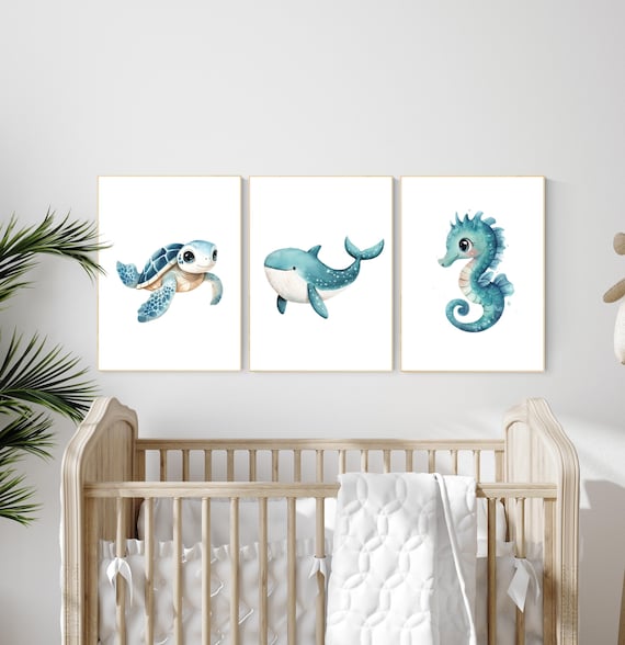 Ocean nursery decor, Nautical nursery print set, under the sea nursery, gender neutral nursery, ocean, nautical, Under the sea wall art