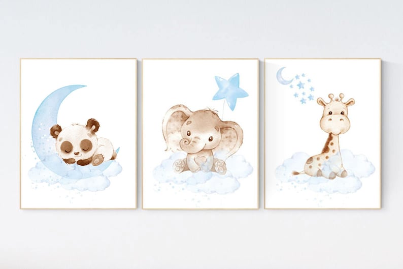 Nursery Wall Art Animals Baby Room Decor Blue Baby Room Etsy