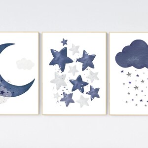 Navy nursery decor, boy nursery wall decor, cloud, stars, moon, navy blue nursery, nursery prints boy, boy nursery art