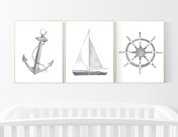 Nursery decor nautical, gender neutral, nursery decor boy nautical, sea theme nursery decor, nautical wall decor, gray nursery, grey