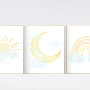 Nursery decor clouds, sunshine nursery, gender neutral nursery wall art, sun, cloud, baby room decor, blue yellow, nursery wall decor