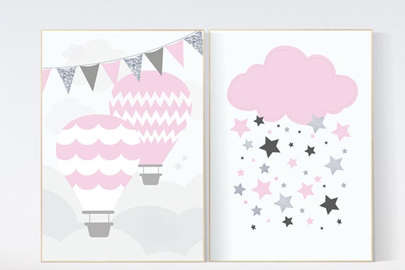 Baby girl nursery print set, Hot Air Balloon nursery, set of 2, pink nursery, nursery wall art, baby girl gift, baby girl baby shower, gift