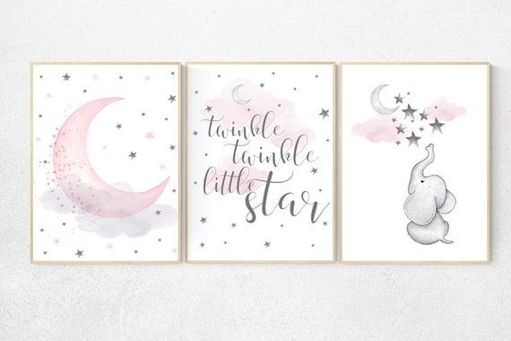 Nursery decor elephant, Nursery decor girl pink and gray, pink nursery, Elephant nursery, twinkle twinkle little star, Girls room decor