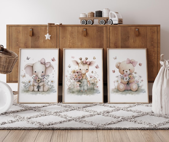 Flower Animals Nursery Art Prints: Baby Room Decor