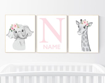 Estampas para quarto de bebê Safari: Animais Floridos, Conjunto de 3