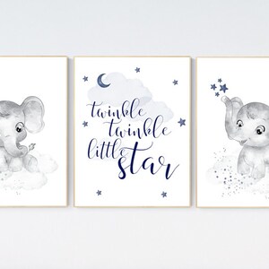 Nursery wall art boy, nursery decor elephant, nursery prints, navy nursery, navy blue, twinkle twinkle little star, nursery prints elephant