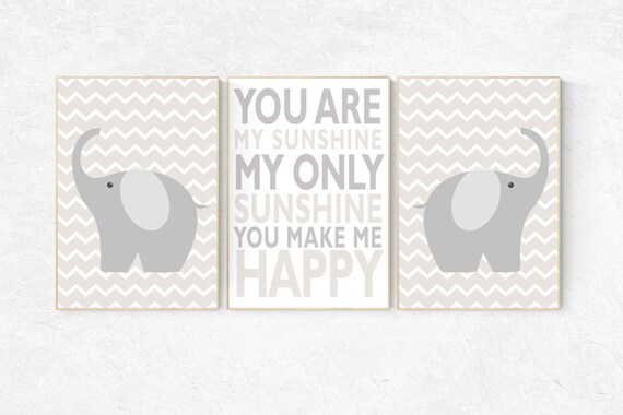 You are my sunshine my only sunshine, Gender neutral nursery, beige, cream, elephant Nursery Decor, Gray, gender neutral, nursery decor