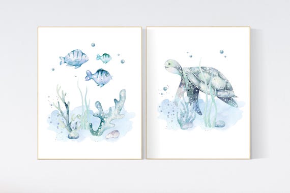 Ocean nursery decor, Nautical nursery print set, under the sea nursery, gender neutral nursery, ocean, nautical, Under the sea wall art