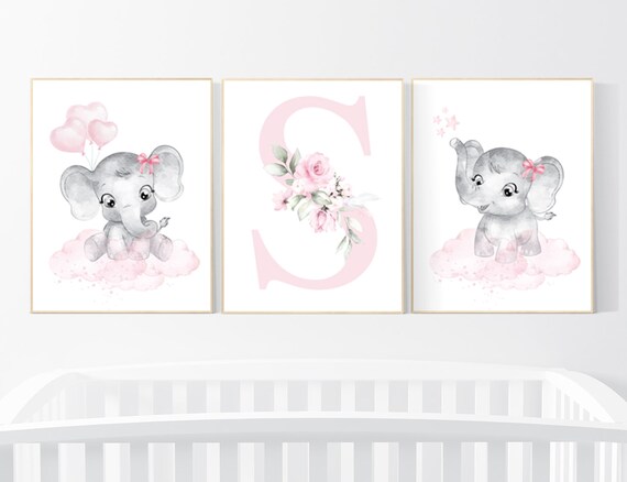 Nursery decor girl elephant, nursery decor girl flower, nursery decor girl floral, Boho baby room, pink nursery decor, flower baby room