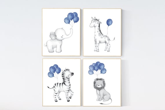 Navy blue all art, Baby animal prints, Safari Nursery, watercolor animals for nursery, navy nursery, nursery decor elephant, woodland animal