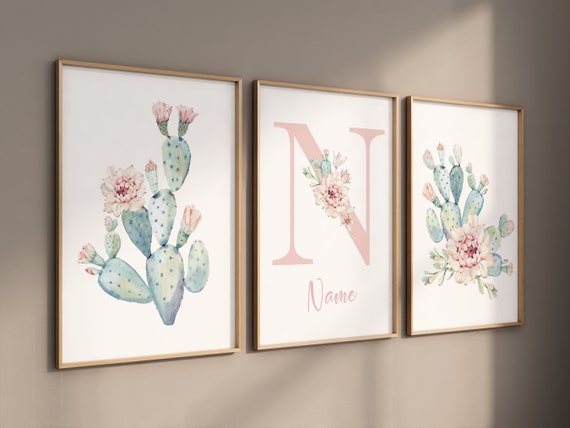 Cactus nursery print, Floral cactus wall art nursery, cactus nursery decor, nursery decor girl, Flower cactus nursery decor, cactus nursery