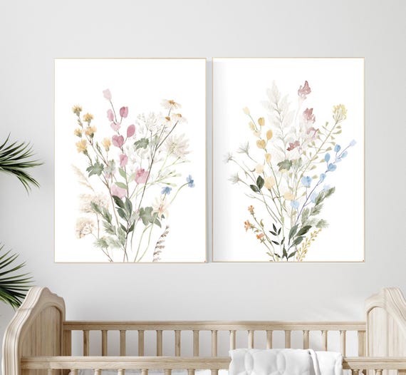 Boho Nursery wall art, Wildflower Nursery Decor, Floral Nursery, Girl Nursery Decor, vintage flower nursery, Botanical Print, home decor