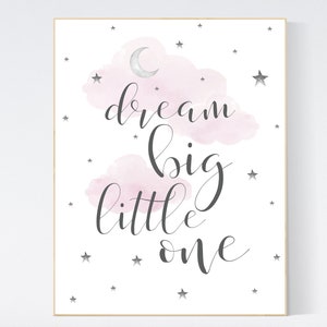 Dream big little one, nursery wall art, pink nursery decor, nursery decor baby girl, stars nursery decor, nursery prints, nursery decor