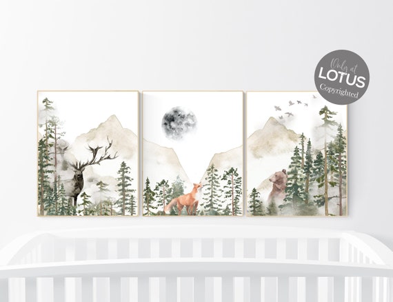 Woodland Nursery Prints, Mountain Print, tree nursery decor, Woodland Nursery Print, mountain wall art, forest nursery, gender neutral