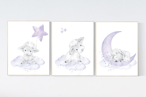 Nursery decor girl purple, sheep nursery, nursery decor girl, nursery decor lamb, lavender nursery, lilac nursery, baby room decor