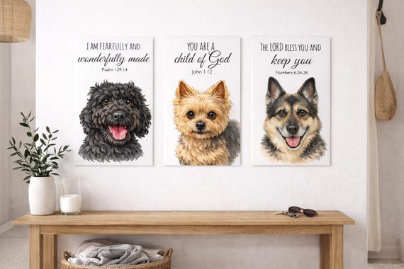 Custom Dog Name Print Set of 3, Bible Verse Prints, Personalized Pet prints