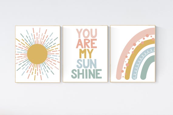 Nursery prints rainbow, boho nursery, Nursery decor girl, sunshine nursery, Abstract Art, rainbow nursery, boho prints for girls