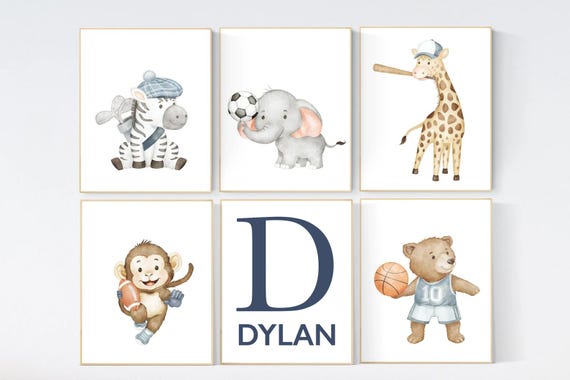 Sports nursery decor, Baby Animals Sport, Baby boy sports nursery, Safari nursery decor, football nursery, baseball nursery, golf nursery