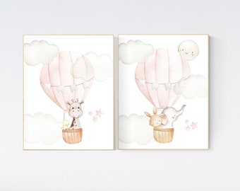 Blush Heißluftballon Kinderzimmer Print: Waldtiere Wandbild