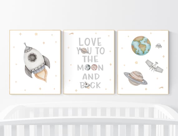 Space Nursery Decor, Outer Space Nursery Wall Art,  Boys Room Decor, Rocket Ship, Astronaut print, Kids Room Decor, Space Nursery
