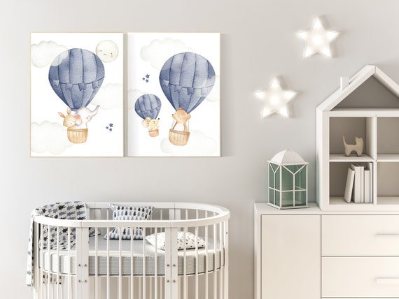 Hot air balloon nursery, nursery decor animals, nursery decor boy theme, elephant, baby bear, safari animals, adventure nursery, elegant