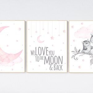 Nursery decor girl, nursery decor girl pink and gray, owl nursery decor, pink and gray nursery, owl print for nursery, baby room wall art