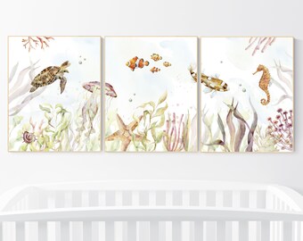 Ocean Nursery Print Set: Watercolor Sea Animals Wall Art