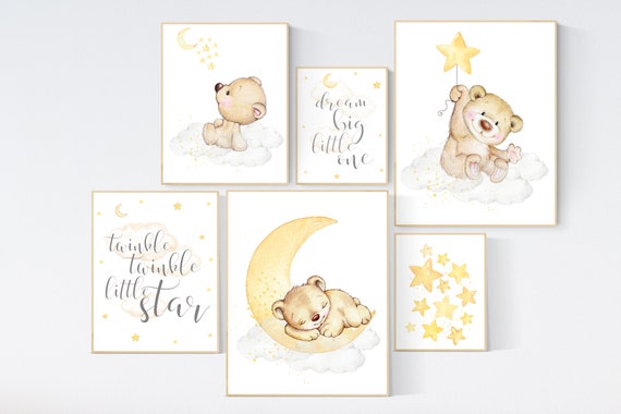 Nursery decor gender neutral, yellow nursery, bear nursery decor, neutral nursery prints, nursery decor prints, teddy bear nursery