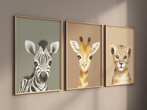 Safari animal wall art set, Animal Prints, Animal Nursery wall art, safari animals, animal Nursery Decor, gender neutral nursery, baby room