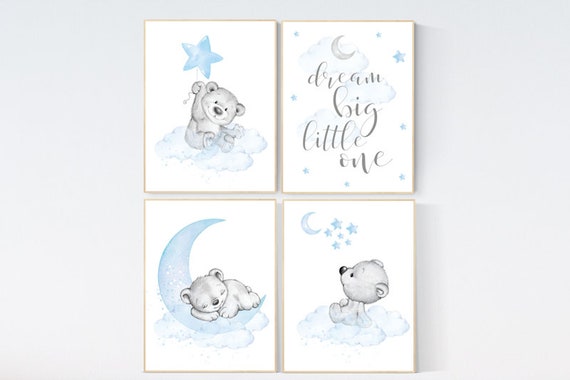 Nursery decor boy baby bear, nursery decor boy elegant, nursery wall art animals, bear nursery decor, boy nursery prints, baby blue nursery