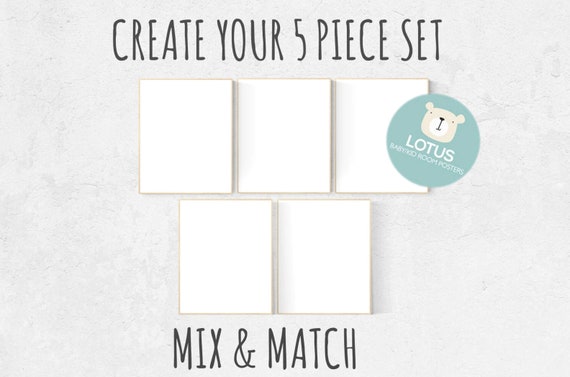 Choose Any 5 prints, Mix and match! Create your canvas set, Custom nursery decor, canvas nursery prints, set of 5 canvas prints, canvas