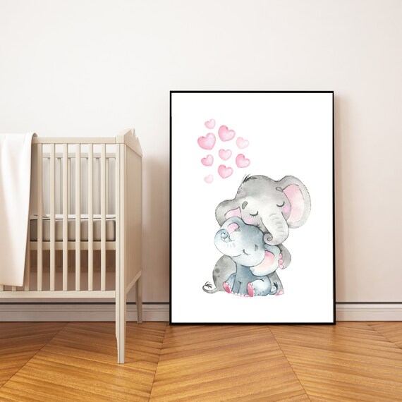 Nursery decor elephant, nursery wall art elephant, nursery decor girl, girl nursery wall art, girl nursery art, animal nursery, woodland