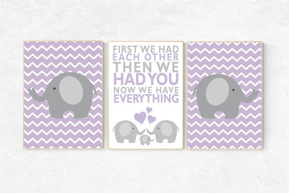 Purple nursery decor, nursery decor girl lavender, elephant nursery, First We Had Each Other, girls room, Nursery Art, lilac nursery, purple