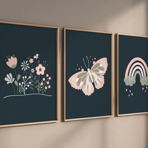 Wildflower nursery print, Boho nursery, Blush pink nursery decor, Floral nursery print, Rainbow print, Girl bedroom art, butterfly print