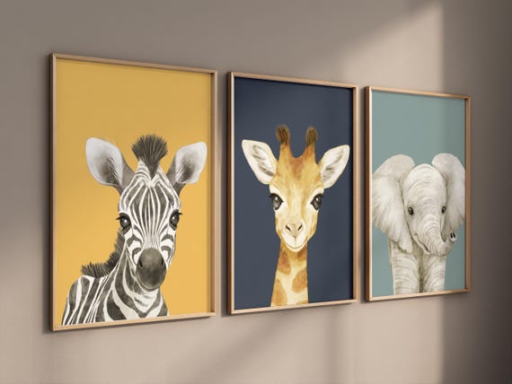 Safari animal wall art set, Animal Prints, Animal Nursery wall art, safari animals, animal Nursery Decor, gender neutral nursery, baby room