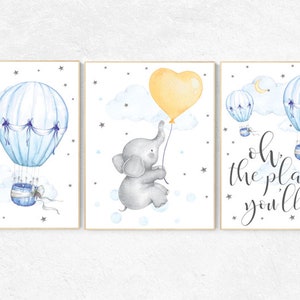 Nursery art neutral, hot air balloon nursery, gender neutral, Oh the places you&#39;ll go, moon and stars, baby room decor, nursery prints