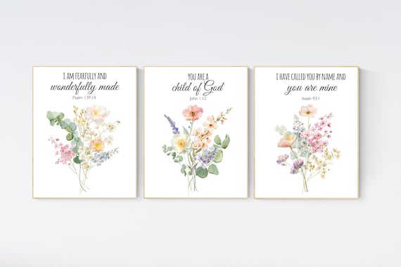 Boho Nursery wall art, Wildflower Nursery Decor, Floral Nursery, Girl Nursery Decor, vintage flower nursery, bible verse, christian wall art