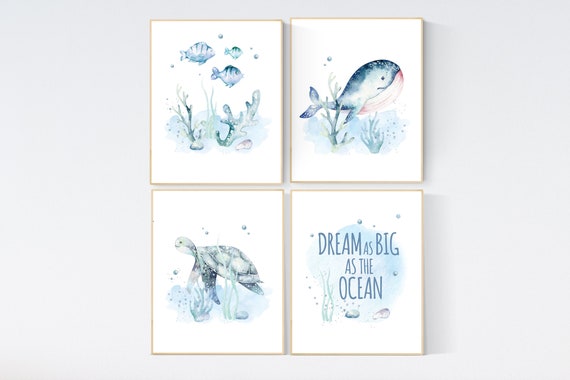 Whale nursery decor, nursery decor boy under the water, nursery decor boy nautical, nursery decor nautical, sea theme nursery decor, fish