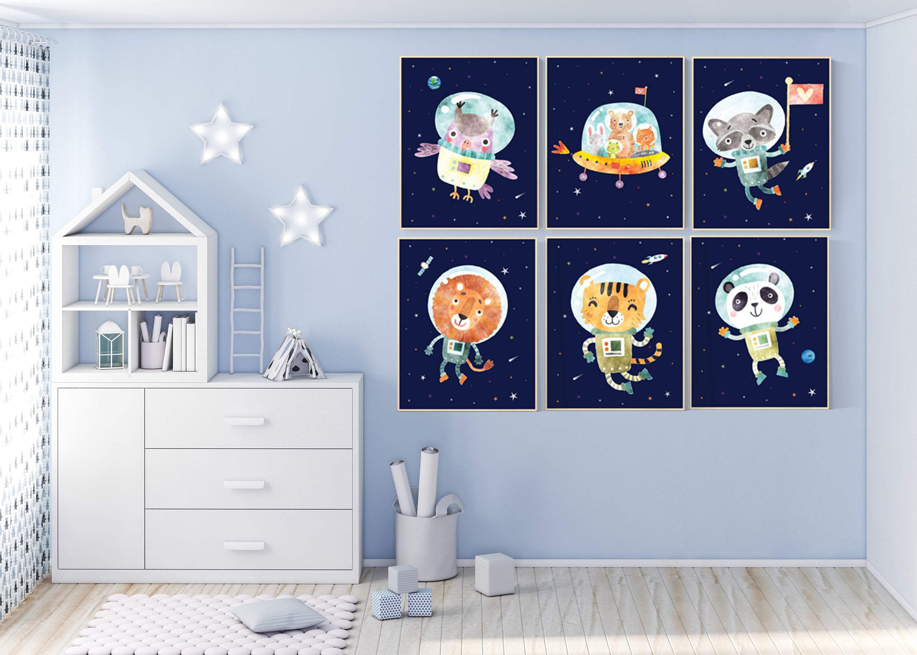 Space themed nursery, Space nursery prints, animal nursery, nursery
