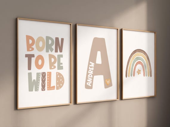 Born to be wild print, Boho nursery wall art, Custom name nursery art, baby nursery prints, Rainbow print, Neutral baby room prints